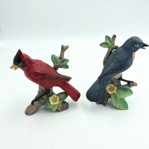 Bluebird and Cardinal Bird Figurines